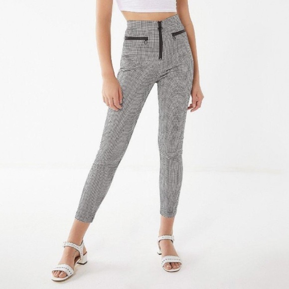 Urban Outfitters Susie High Rise Gingham Zip Front Stretch Skinny Pants - Picture 1 of 10